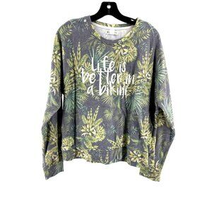 Body Glove Women's Tropical Floral Long Sleeve  Bikini Summer Shirt Top Size L